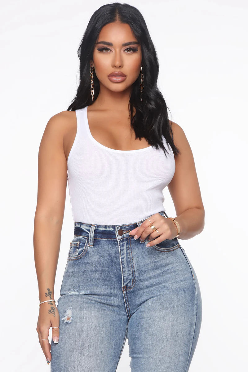Jet Set Racer Back Tank Top - White