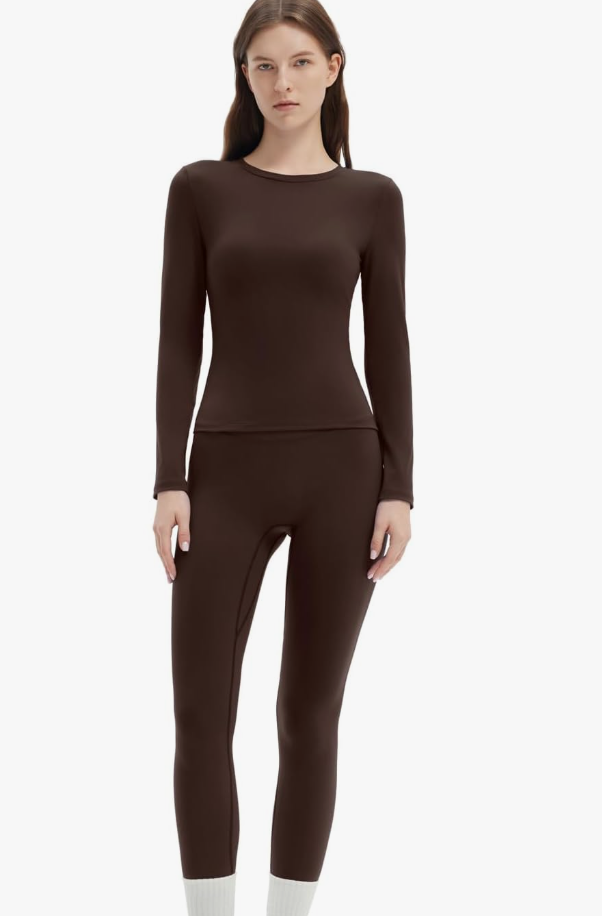 Brown Snatched 2 Piece Workout Set Long Sleeve and Legging