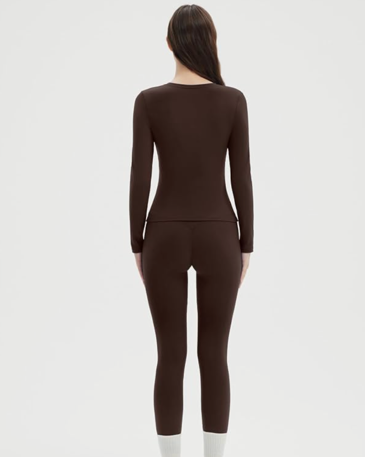 Brown Snatched 2 Piece Workout Set Long Sleeve and Legging